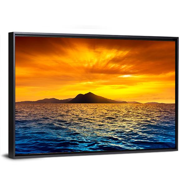 Scenic View Of Island During Sunset Canvas Wall Art-3 Horizontal-Gallery Wrap-25" x 16"-Tiaracle