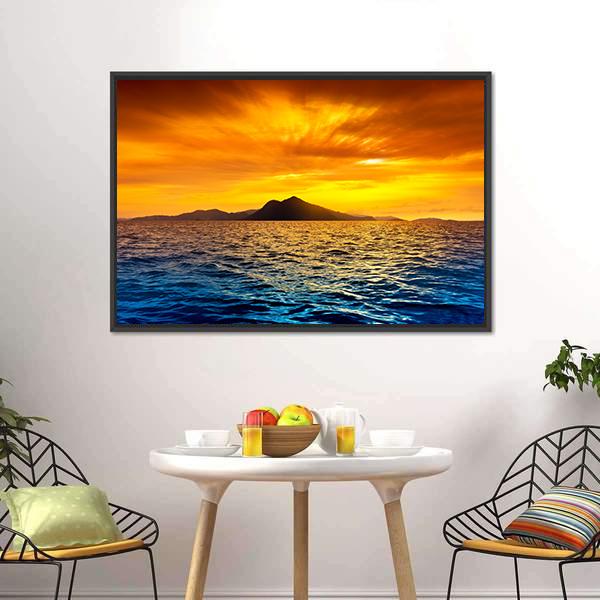 Scenic View Of Island During Sunset Canvas Wall Art-3 Horizontal-Gallery Wrap-25" x 16"-Tiaracle
