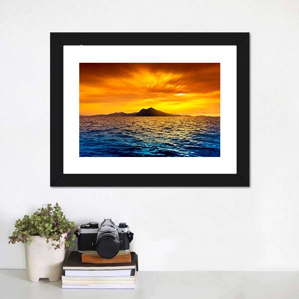 Scenic View Of Island During Sunset Canvas Wall Art-1 Piece-Framed Print-20" x 16"-Tiaracle