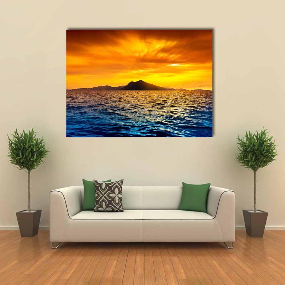 Scenic View Of Island During Sunset Canvas Wall Art-5 Horizontal-Gallery Wrap-22" x 12"-Tiaracle