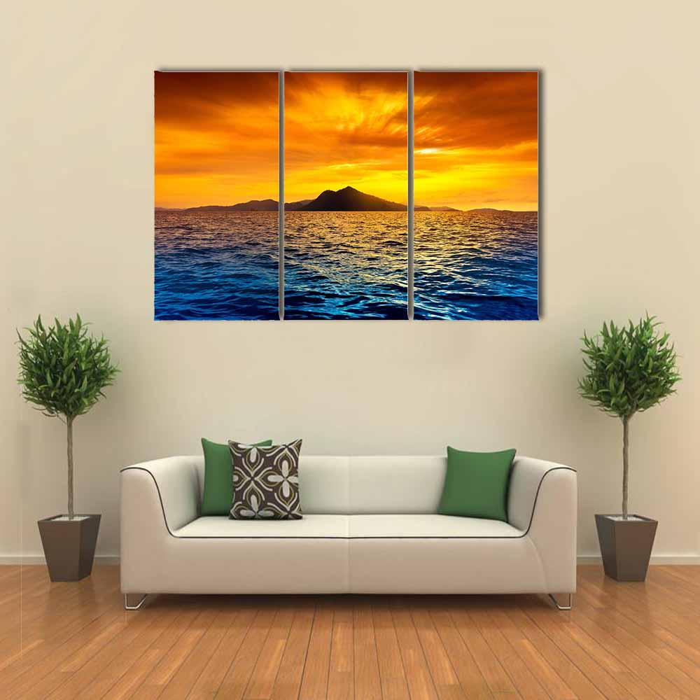 Scenic View Of Island During Sunset Canvas Wall Art-3 Horizontal-Gallery Wrap-25" x 16"-Tiaracle