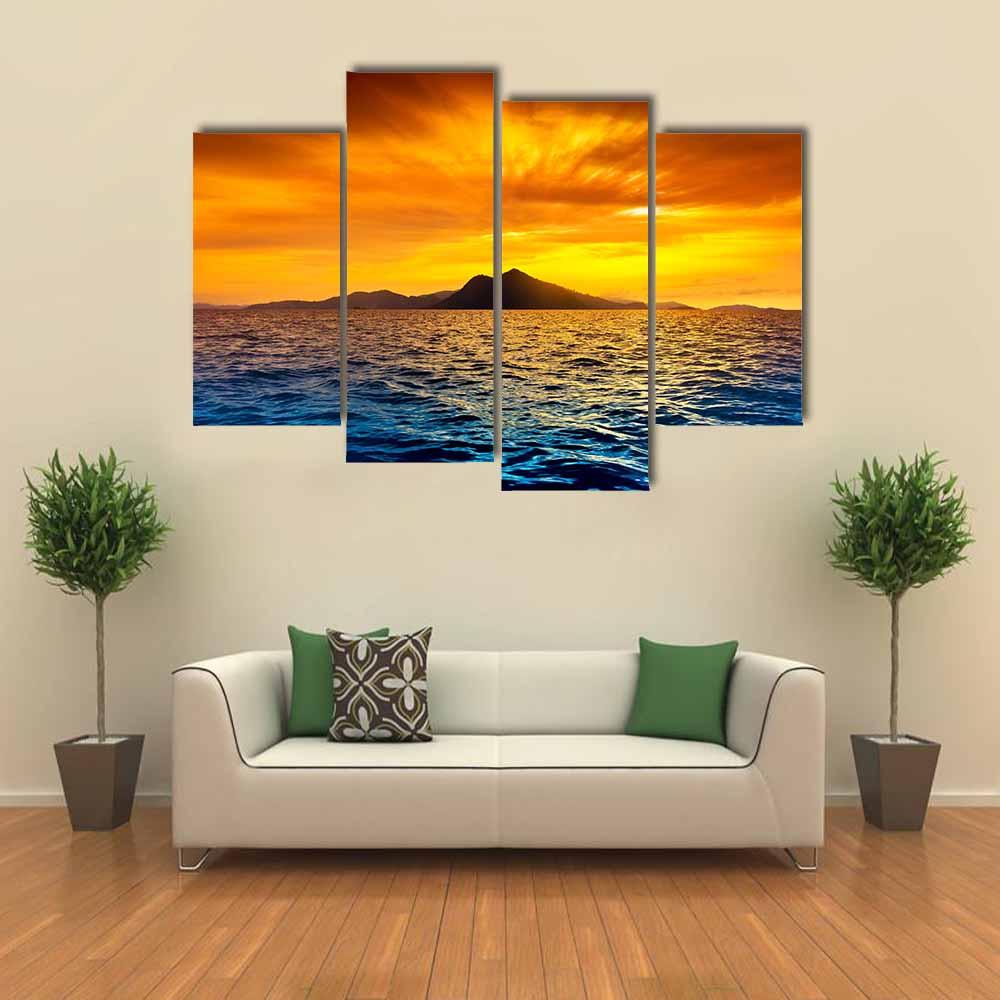 Scenic View Of Island During Sunset Canvas Wall Art-4 Pop-Gallery Wrap-34" x 20"-Tiaracle