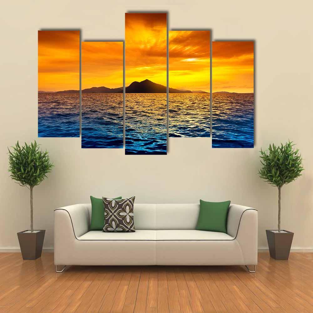 Scenic View Of Island During Sunset Canvas Wall Art-5 Pop-Gallery Wrap-32" x 21"-Tiaracle