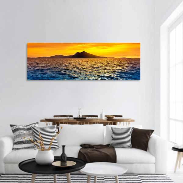 Scenic View Of Island During Sunset Panoramic Canvas Wall Art-3 Piece-25" x 08"-Tiaracle