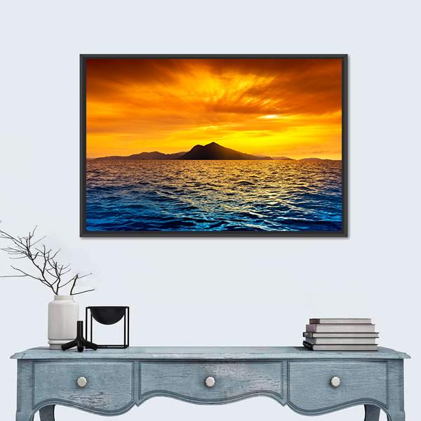 Scenic View Of Island During Sunset Vertical Canvas Wall Art-3 Vertical-Gallery Wrap-12" x 25"-Tiaracle