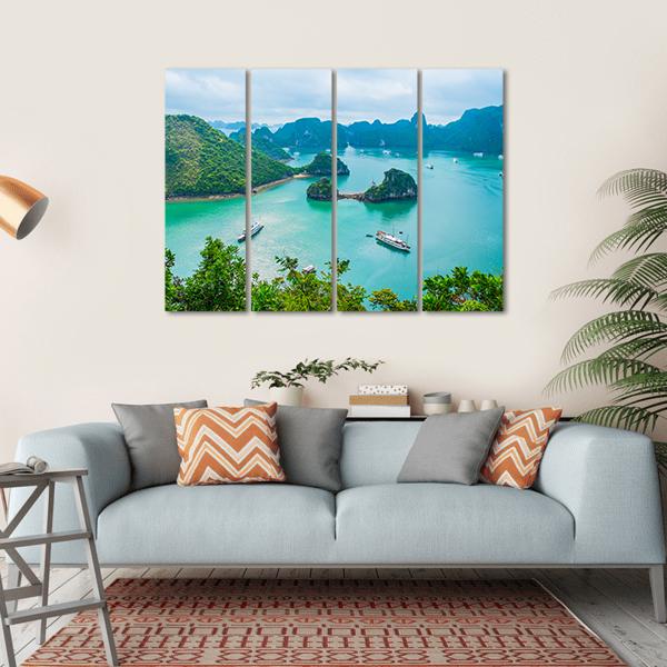 Scenic View Of Islands In Halong Bay Canvas Wall Art-4 Horizontal-Gallery Wrap-34" x 24"-Tiaracle