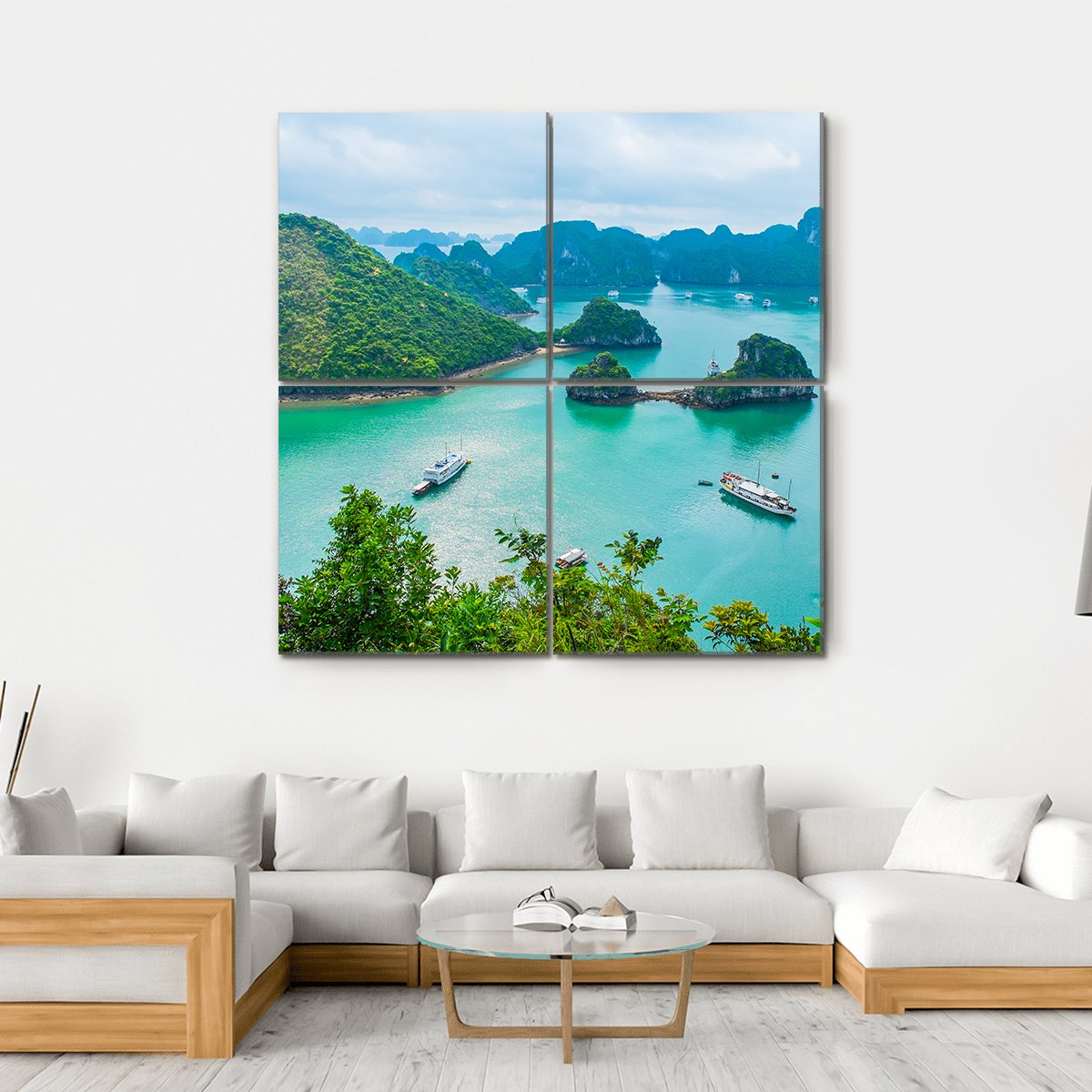 Scenic View Of Islands In Halong Bay Canvas Wall Art-4 Square-Gallery Wrap-17" x 17"-Tiaracle