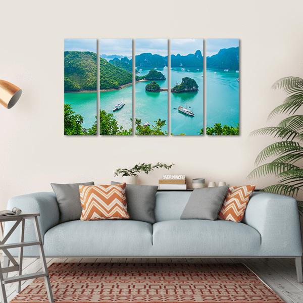 Scenic View Of Islands In Halong Bay Canvas Wall Art-5 Horizontal-Gallery Wrap-22" x 12"-Tiaracle