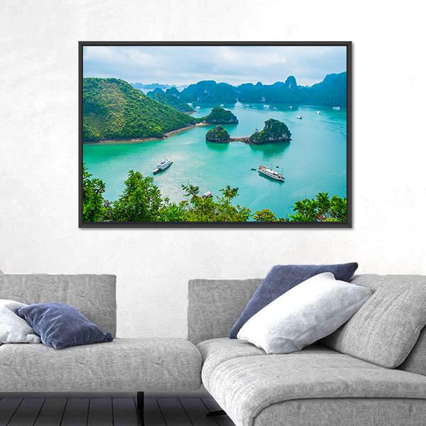 Scenic View Of Islands In Halong Bay Canvas Wall Art-3 Horizontal-Gallery Wrap-25" x 16"-Tiaracle