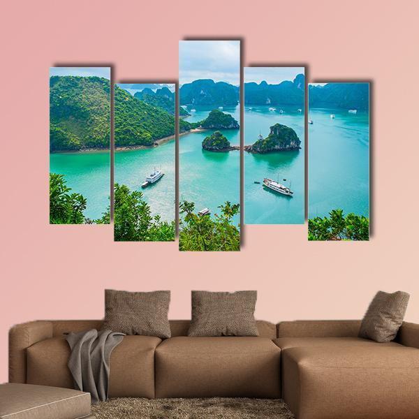 Scenic View Of Islands In Halong Bay Canvas Wall Art-5 Pop-Gallery Wrap-47" x 32"-Tiaracle