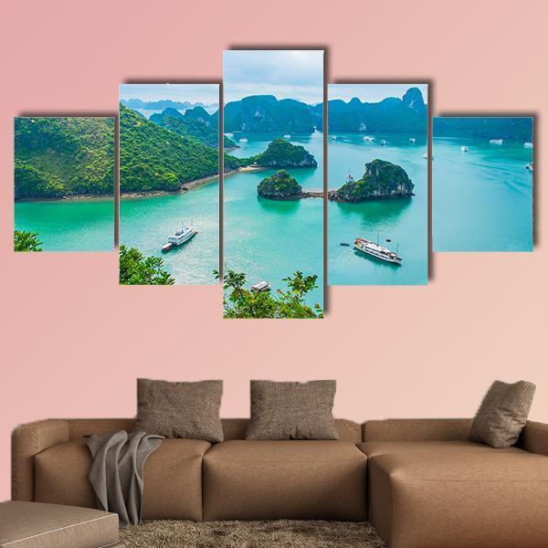 Scenic View Of Islands In Halong Bay Canvas Wall Art-5 Star-Gallery Wrap-62" x 32"-Tiaracle