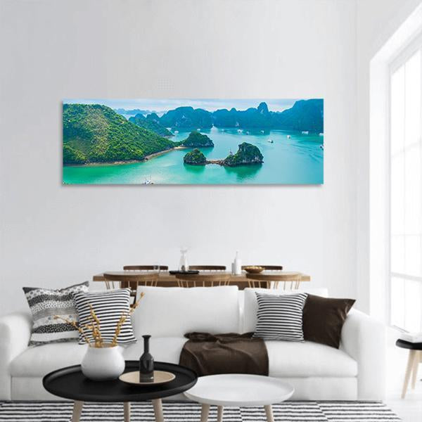 Scenic View Of Islands In Halong Bay Panoramic Canvas Wall Art-1 Piece-36" x 12"-Tiaracle