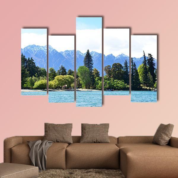 Scenic View Of Lake Wakatipu Canvas Wall Art-5 Pop-Gallery Wrap-47" x 32"-Tiaracle