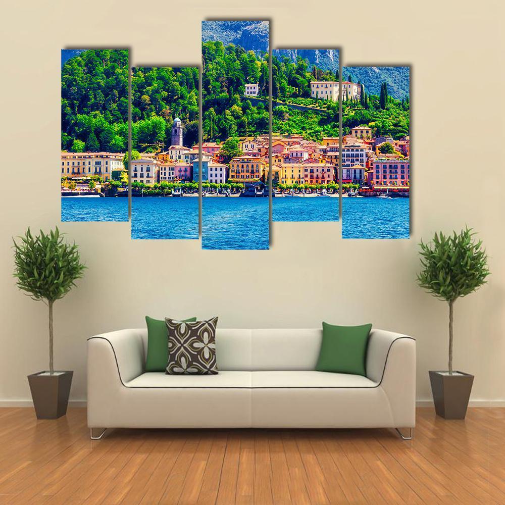 Scenic View Of Old Bellagio Como Lake Canvas Wall Art-5 Pop-Gallery Wrap-47" x 32"-Tiaracle