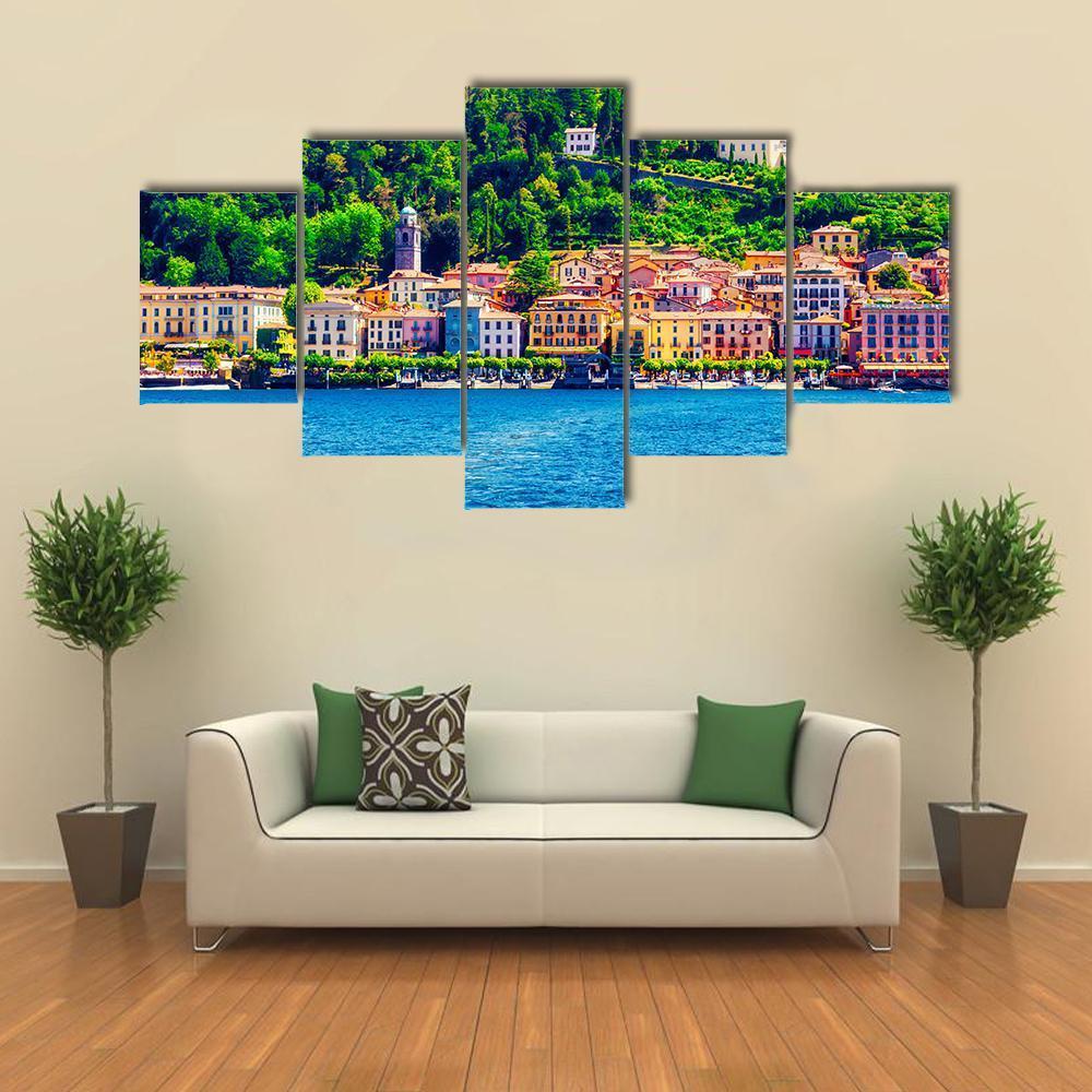 Scenic View Of Old Bellagio Como Lake Canvas Wall Art-5 Star-Gallery Wrap-62" x 32"-Tiaracle