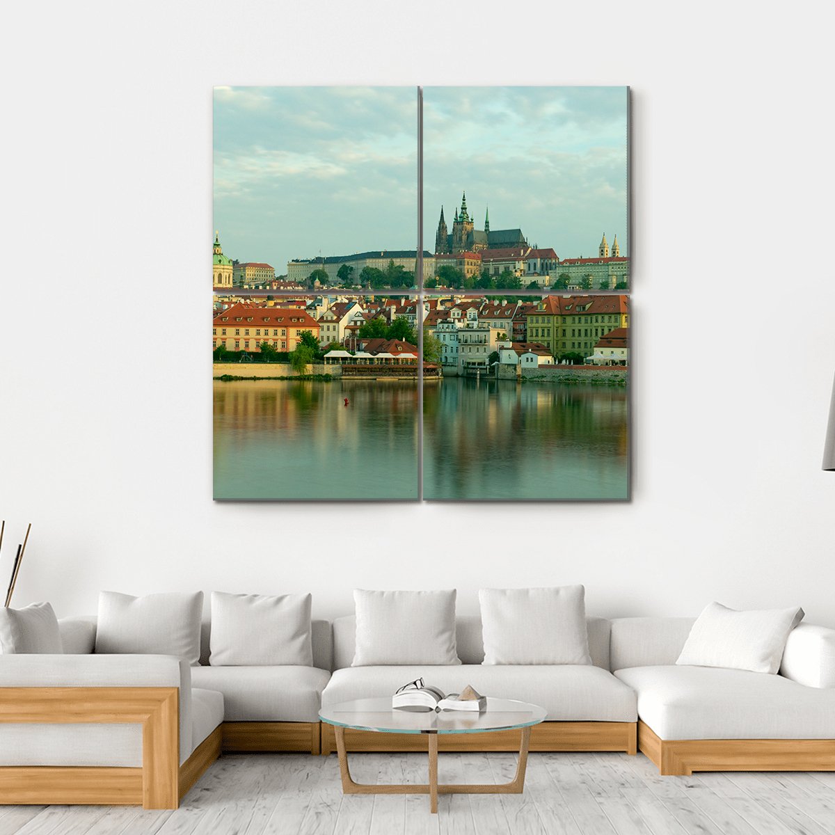 Scenic View On Vltava River Canvas Wall Art-4 Square-Gallery Wrap-17" x 17"-Tiaracle