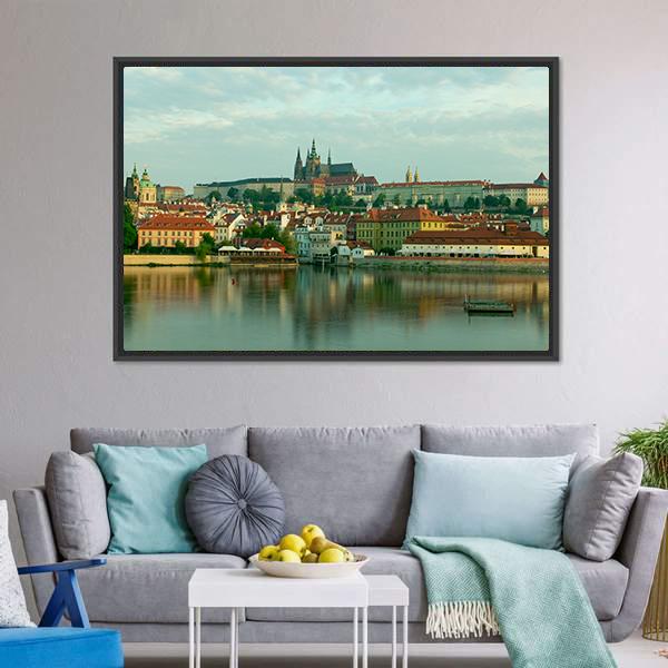 Scenic View On Vltava River Canvas Wall Art-3 Horizontal-Gallery Wrap-25" x 16"-Tiaracle