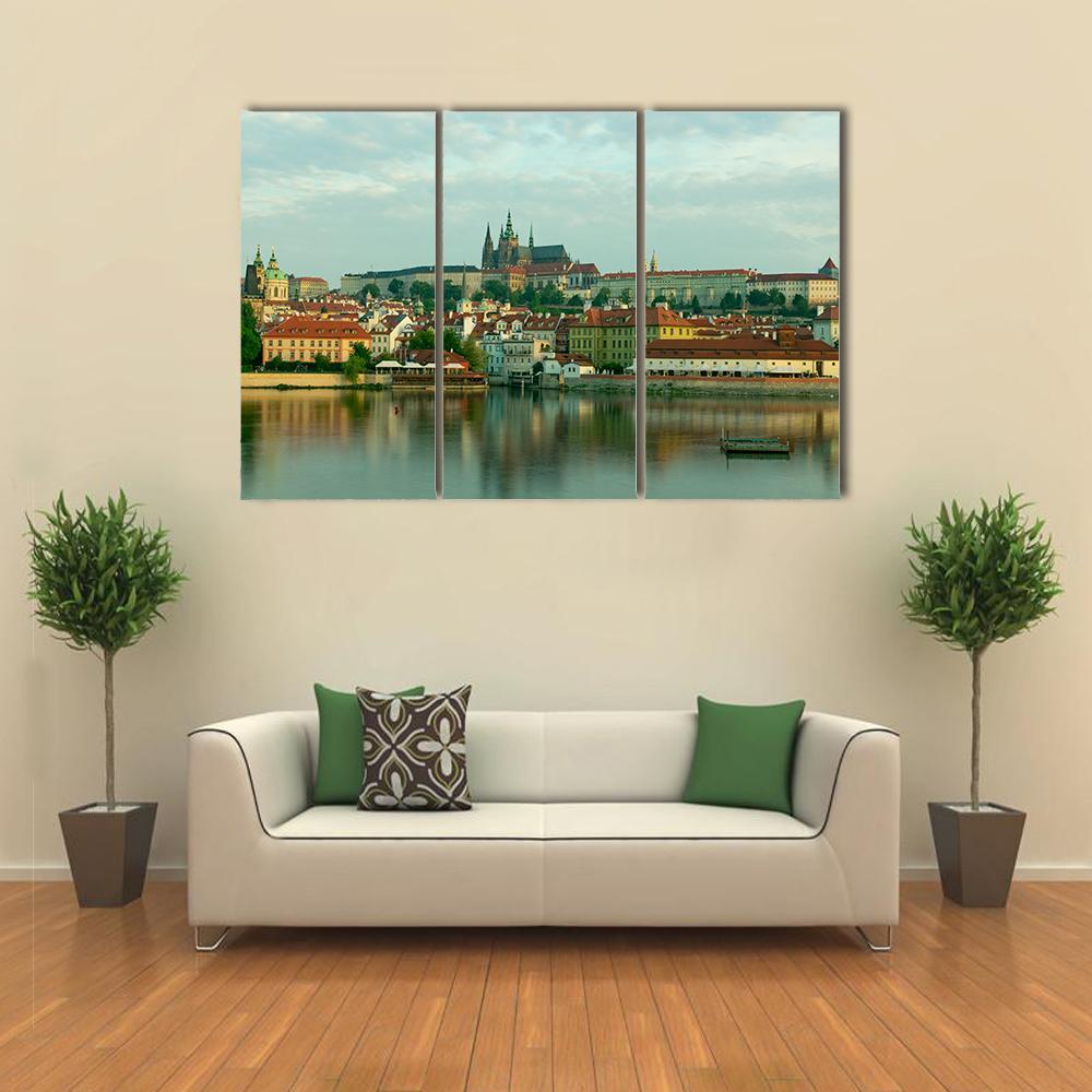 Scenic View On Vltava River Canvas Wall Art-3 Horizontal-Gallery Wrap-37" x 24"-Tiaracle