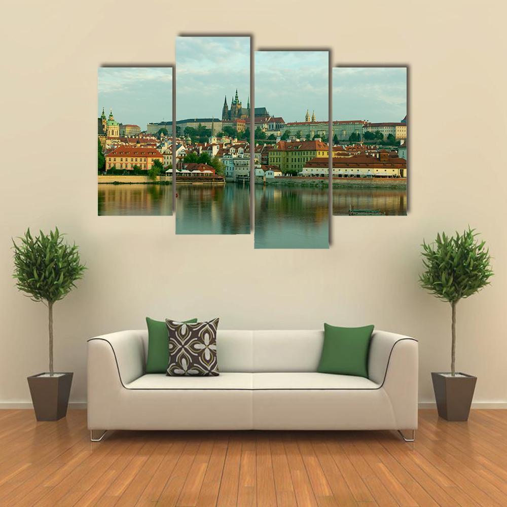 Scenic View On Vltava River Canvas Wall Art-4 Pop-Gallery Wrap-50" x 32"-Tiaracle