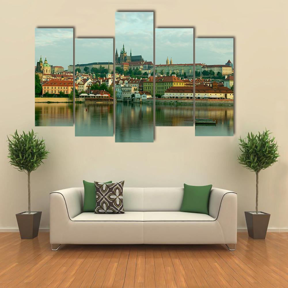 Scenic View On Vltava River Canvas Wall Art-5 Pop-Gallery Wrap-47" x 32"-Tiaracle