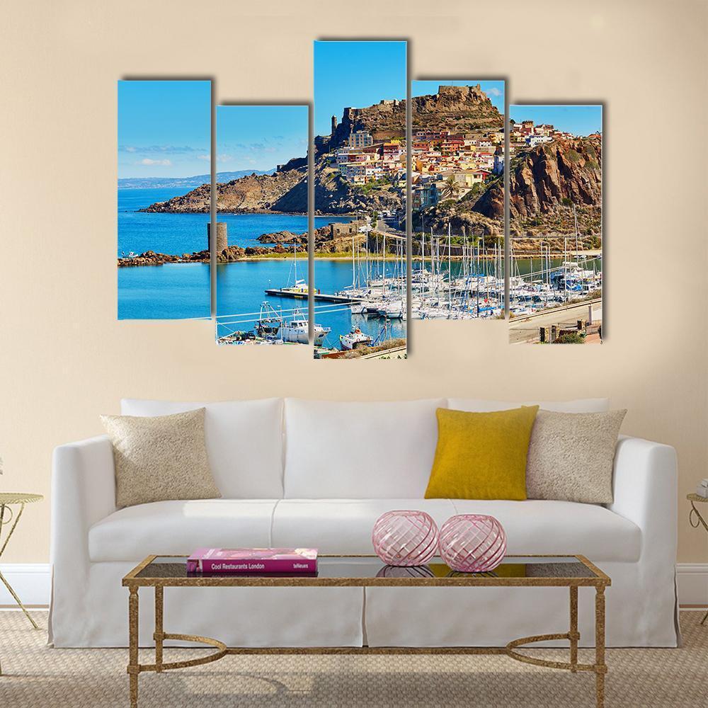 Scenic View To Castelsardo Village Canvas Wall Art-5 Pop-Gallery Wrap-47" x 32"-Tiaracle