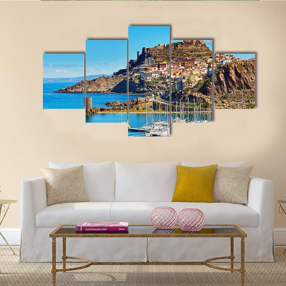 Scenic View To Castelsardo Village Canvas Wall Art-5 Star-Gallery Wrap-62" x 32"-Tiaracle