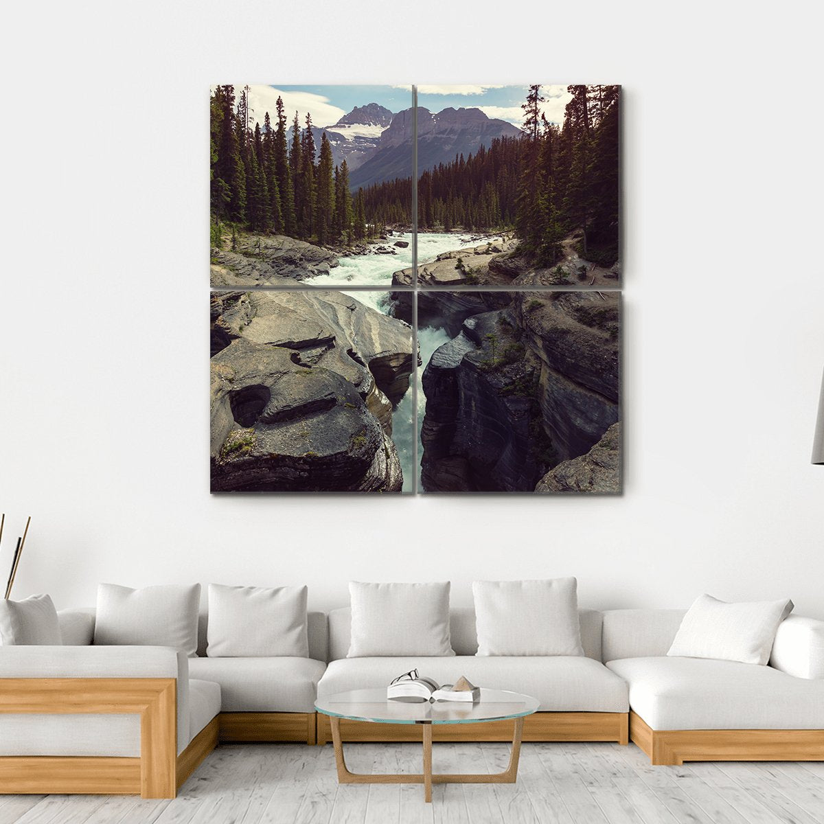 Scenic Views Of Athabasca River Canvas Wall Art-4 Square-Gallery Wrap-17" x 17"-Tiaracle