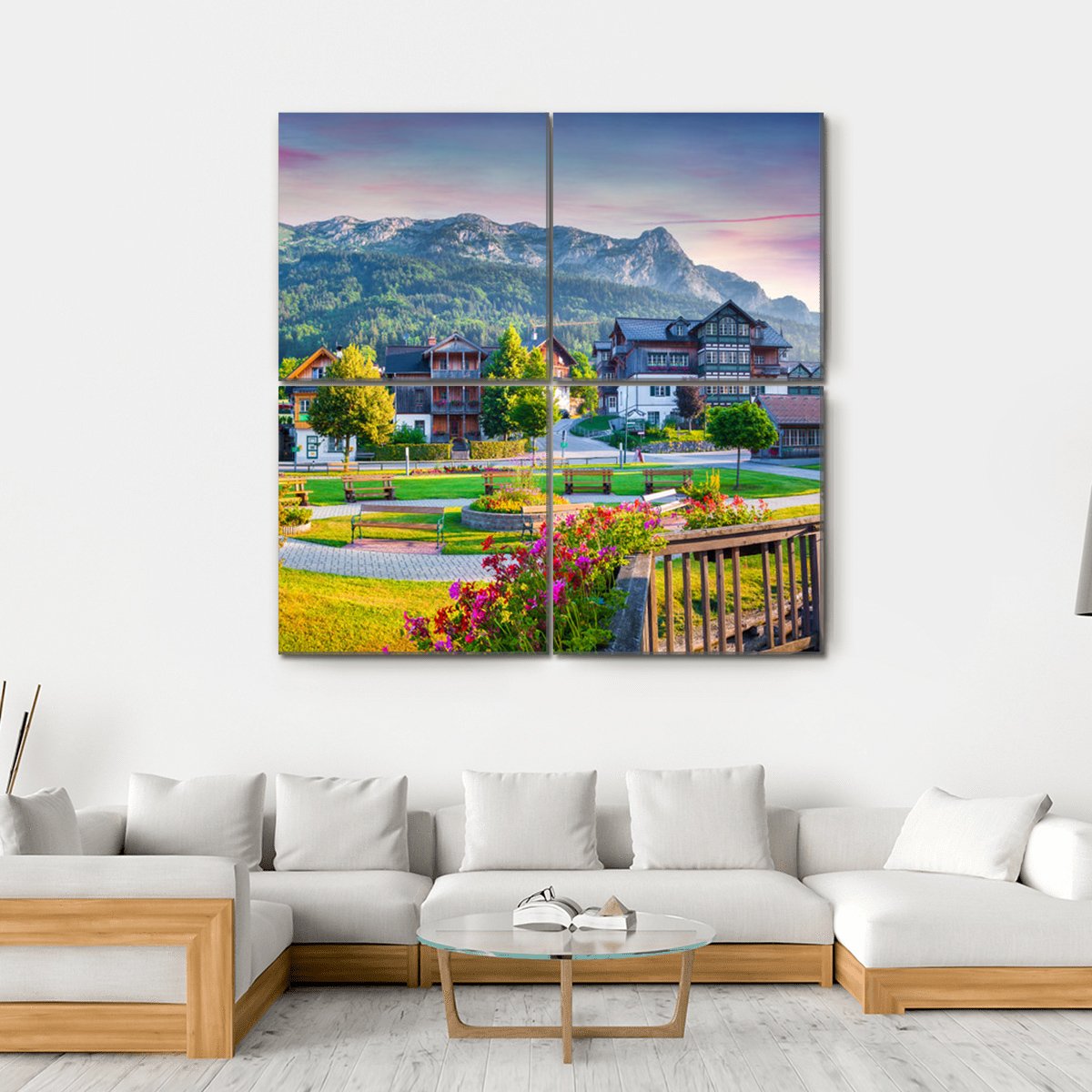 Scenic Village In The Apls Austria Canvas Wall Art-4 Square-Gallery Wrap-17" x 17"-Tiaracle