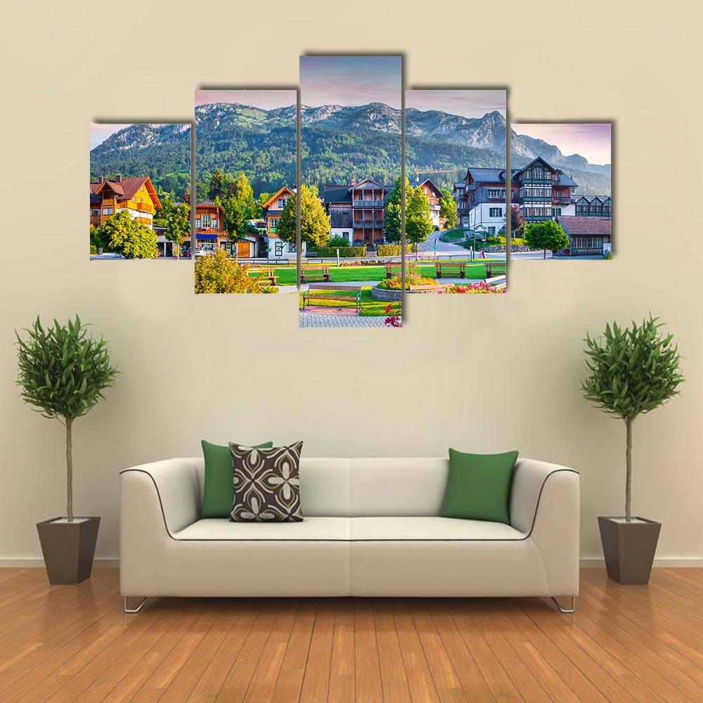 Scenic Village In The Apls Austria Canvas Wall Art-5 Star-Gallery Wrap-42" x 21"-Tiaracle
