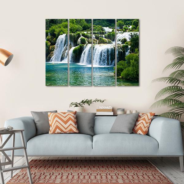 Scenic Waterfall Canvas Wall Art-4 Horizontal-Gallery Wrap-34" x 24"-Tiaracle