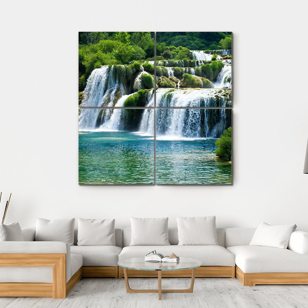 Scenic Waterfall Canvas Wall Art-4 Square-Gallery Wrap-17" x 17"-Tiaracle