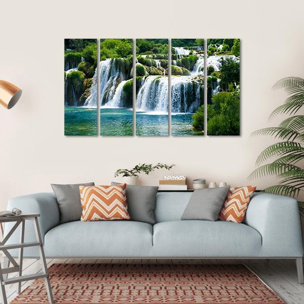 Scenic Waterfall Canvas Wall Art-5 Horizontal-Gallery Wrap-22" x 12"-Tiaracle