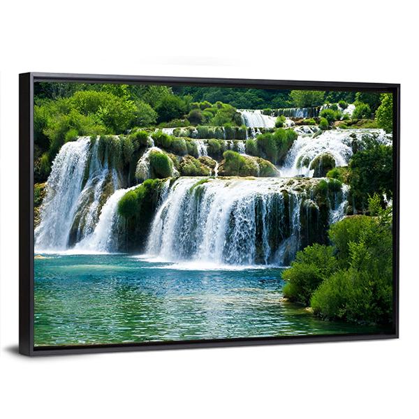 Scenic Waterfall Canvas Wall Art-3 Horizontal-Gallery Wrap-25" x 16"-Tiaracle