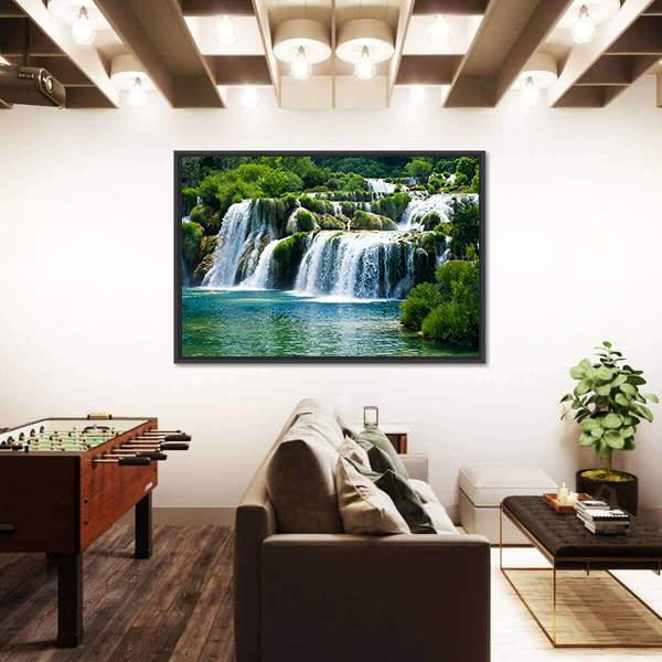 Scenic Waterfall Canvas Wall Art-3 Horizontal-Gallery Wrap-25" x 16"-Tiaracle