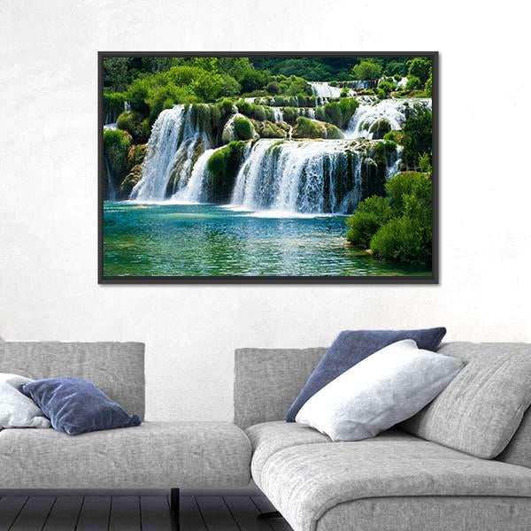 Scenic Waterfall Canvas Wall Art-3 Horizontal-Gallery Wrap-25" x 16"-Tiaracle