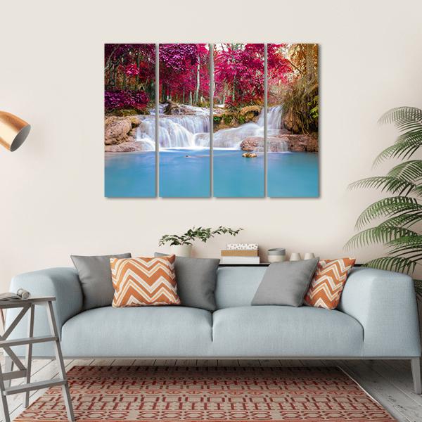 Scenic Waterfall In Rain Forest Canvas Wall Art-4 Horizontal-Gallery Wrap-34" x 24"-Tiaracle