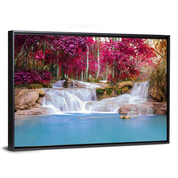 Scenic Waterfall In Rain Forest Canvas Wall Art-3 Horizontal-Gallery Wrap-25" x 16"-Tiaracle