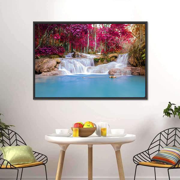 Scenic Waterfall In Rain Forest Canvas Wall Art-3 Horizontal-Gallery Wrap-25" x 16"-Tiaracle
