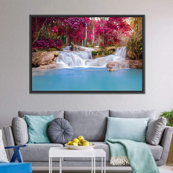 Scenic Waterfall In Rain Forest Canvas Wall Art-3 Horizontal-Gallery Wrap-25" x 16"-Tiaracle