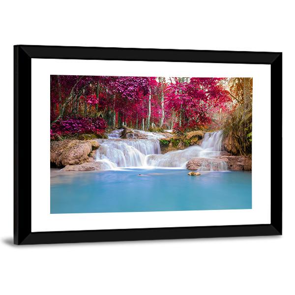 Scenic Waterfall In Rain Forest Canvas Wall Art-3 Horizontal-Gallery Wrap-25" x 16"-Tiaracle