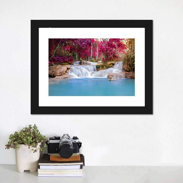 Scenic Waterfall In Rain Forest Canvas Wall Art-1 Piece-Framed Print-20" x 16"-Tiaracle