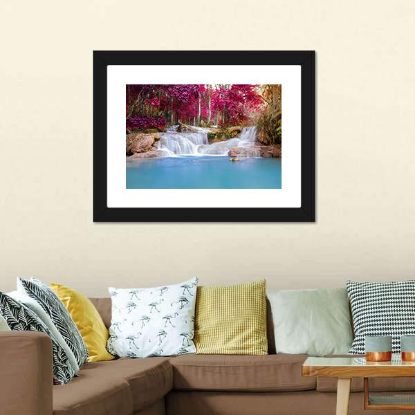 Scenic Waterfall In Rain Forest Canvas Wall Art-3 Horizontal-Gallery Wrap-25" x 16"-Tiaracle