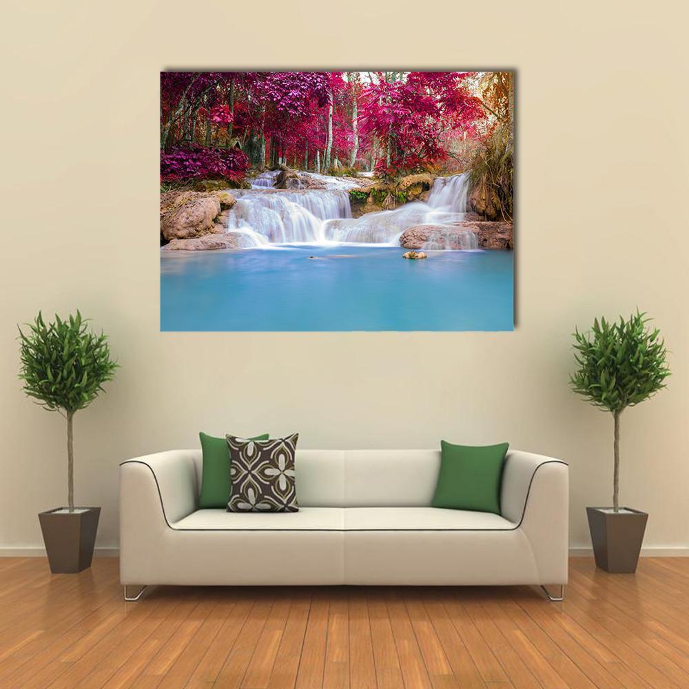 Scenic Waterfall In Rain Forest Canvas Wall Art-1 Piece-Gallery Wrap-48" x 32"-Tiaracle