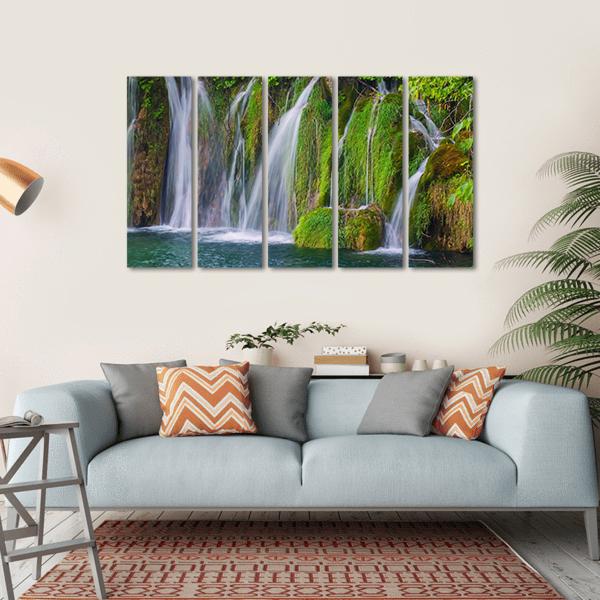 Scenic Waterfall In The Forest Canvas Wall Art-5 Horizontal-Gallery Wrap-22" x 12"-Tiaracle