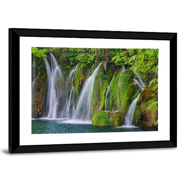 Scenic Waterfall In The Forest Canvas Wall Art-3 Horizontal-Gallery Wrap-25" x 16"-Tiaracle