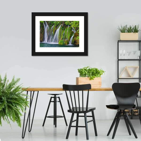 Scenic Waterfall In The Forest Canvas Wall Art-3 Horizontal-Gallery Wrap-25" x 16"-Tiaracle