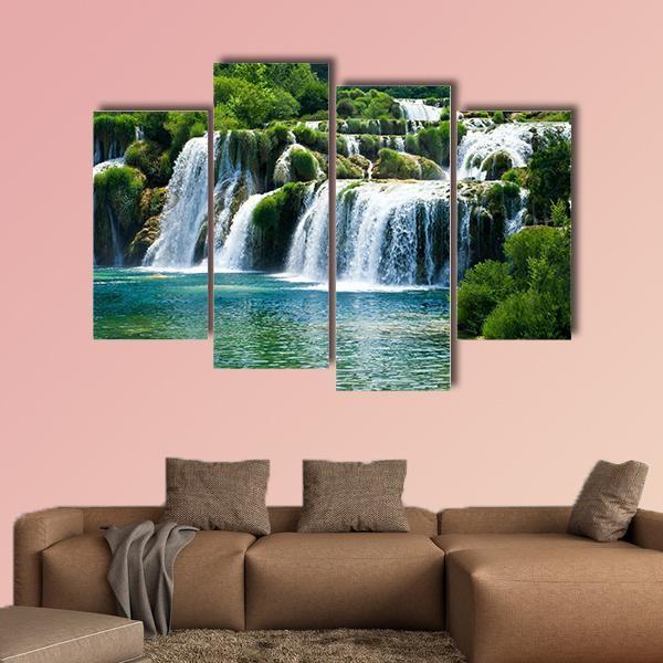 Scenic Waterfall Canvas Wall Art-4 Pop-Gallery Wrap-50" x 32"-Tiaracle