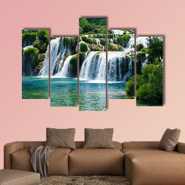 Scenic Waterfall Canvas Wall Art-5 Pop-Gallery Wrap-47" x 32"-Tiaracle