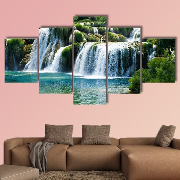Scenic Waterfall Canvas Wall Art-5 Star-Gallery Wrap-62" x 32"-Tiaracle