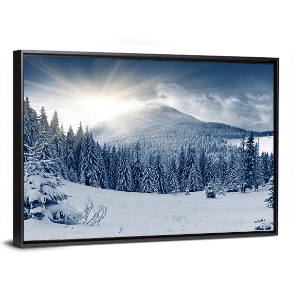 Scenic Winter Landscape With Snow Covered Trees Canvas Wall Art-3 Horizontal-Gallery Wrap-25&quot; x 16&quot;-Tiaracle